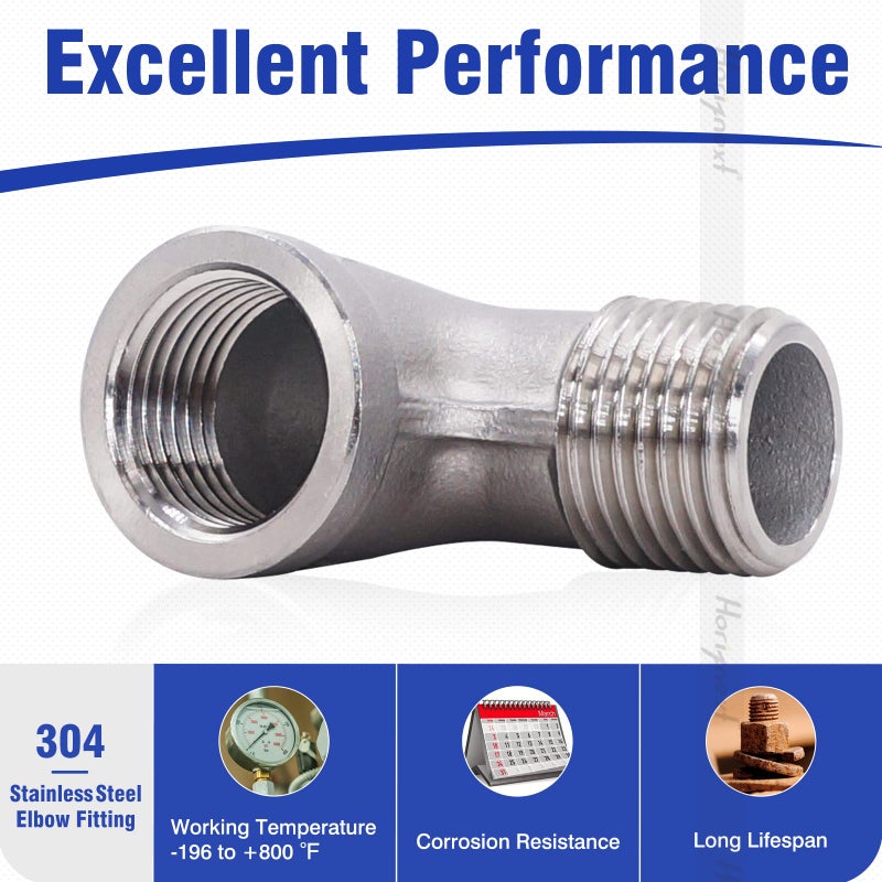 Horiznext stainless steel NPT 1/2 elbow fitting 90 degree with both male and female thread connecting water pipe air hose pvc tube cast coupling (1 pc) - Image 4